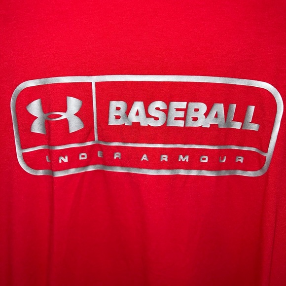 Under Armour T-Shirt Mens Large Red Nylon Blend Heat Gear Baseball Logo - Picture 4 of 14